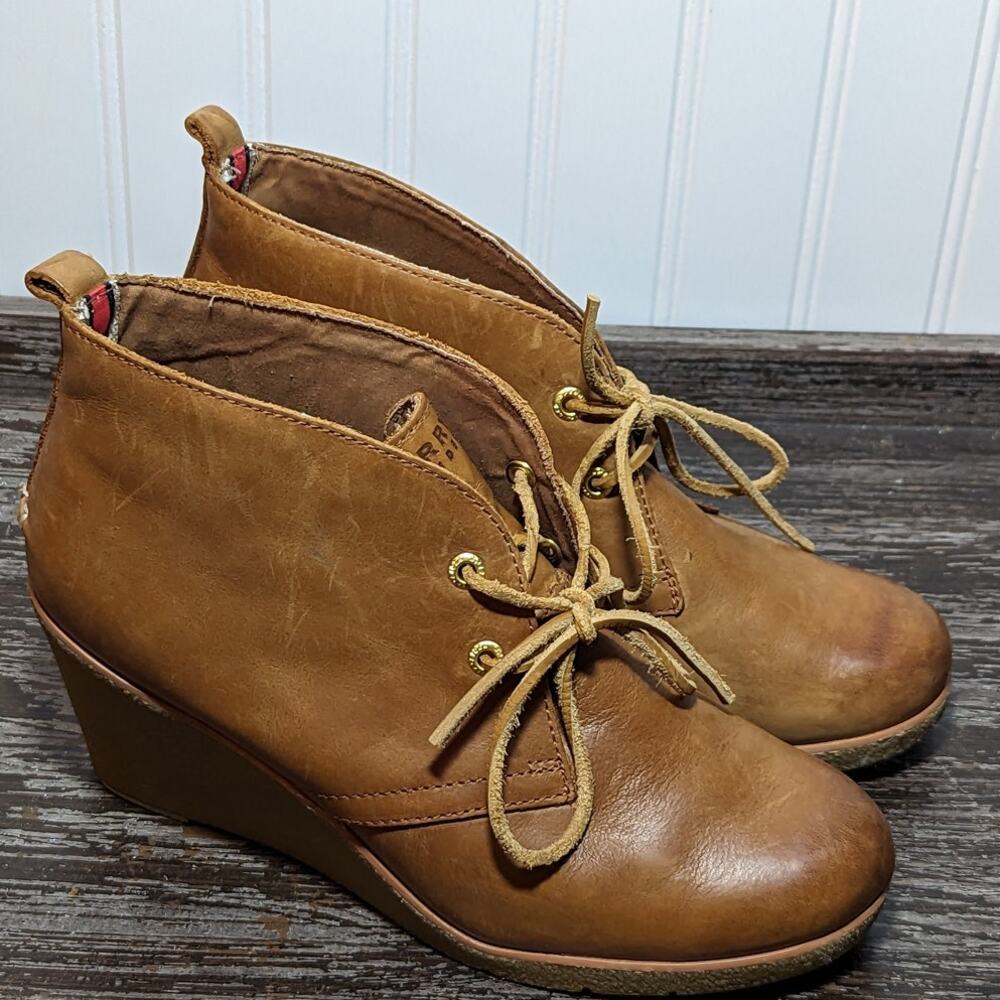 Sperry Women's Brown Top Sider Wedge Lace Up Bootie 9M
